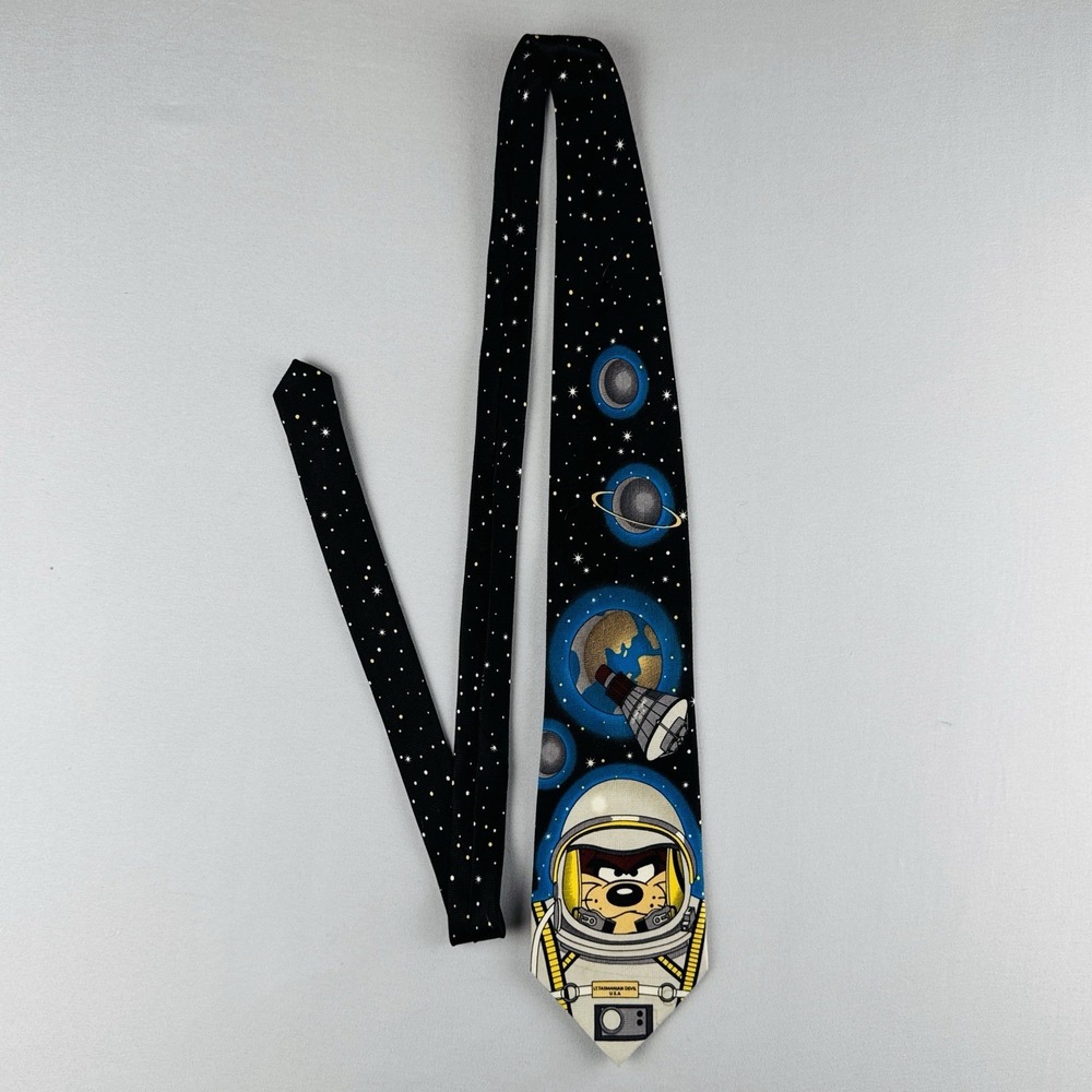Vintage 90s Space Taz Looney Tunes Neck Tie Warner Bros Cartoon Tasmanian Devil